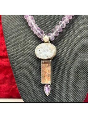 Echo of the Dreamer Necklace Druzy Quartz Pearl on Faceted Amethyst Beads 18"